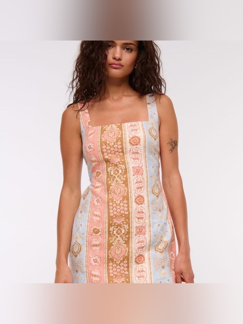 Abercrombie & Fitch Pastel Stripe Square-Neck Mini Dress in Peach, Blue & Tan